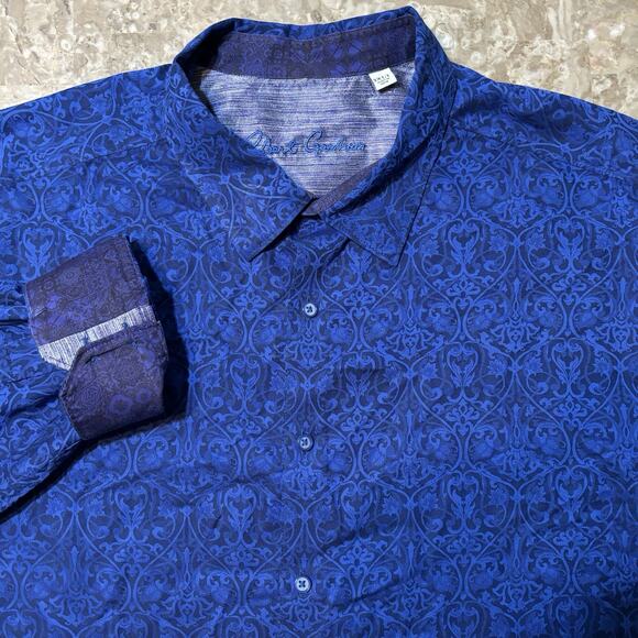 Robert Graham Shirt Mens 3XLT 3XL Tall Blue Flip Cuff Long Sleeve Button - Picture 1 of 10